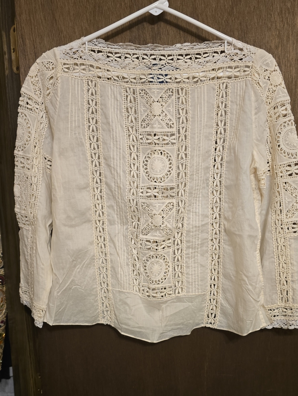 Ralph Lauren Crochet Lace Panel Blouse - Cream